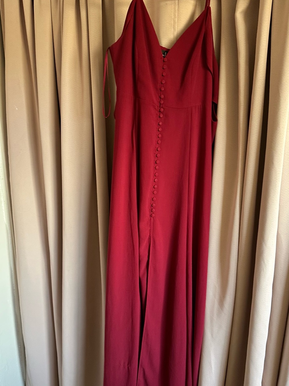 Lulu's Red Maxi Dress with Ruffle Shoulder Detail - Picture 2 of 11